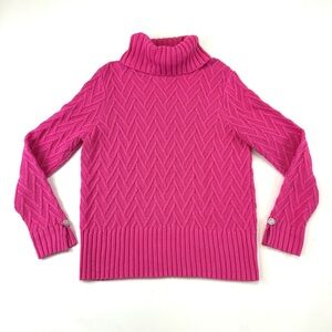 Elena Wang fuchsia cotton turtleneck Medium crystal jewel buttons textured